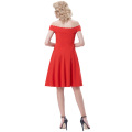 Belle Poque Sexy Womens Romantic Cor sólida Off Shoulder Straight Neckline A-Line Red Dress BP000294-1